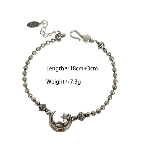 *925 Sterling Silver Vintage Moon Star Bracelet - Picture 9 of 9